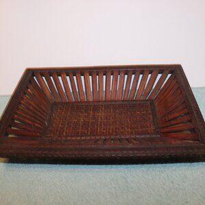 Basket Wicker Rattan Wood Woven Dark Brown 12"X9"